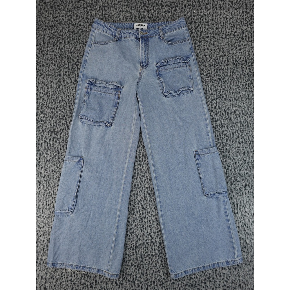 RSQ Cargo Jeans Womens 27 Light‎ Wash Blue Wide Leg High Rise Streetwear